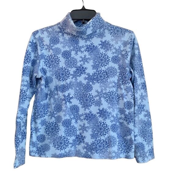 Holiday Editions Blue Snowflake Print Turtleneck Pullover Top Size Small - Picture 1 of 4